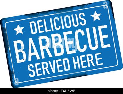 Warning BBQ Barbecue zone vintage rusty metal sign on a white background, vector illustration Stock Vector