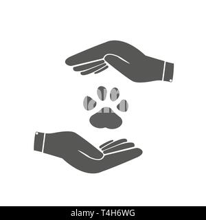 Hands Holds Paw Icon, Dogs Paw Icon Vector Illustration .Eps10 Stock Vector