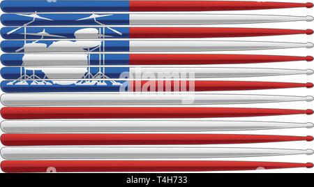 Drummer flag with drum set and drum sticks isolated vector illustration Stock Vector