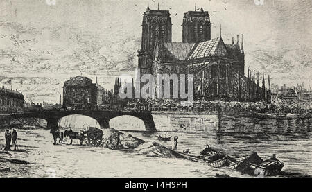 Notre Dame and the Pont de Larcheveque - Notre Dame and the Larcheveque Bridge - circa 1900 Stock Photo