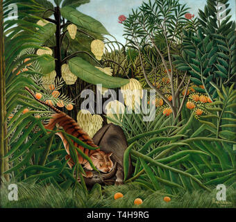 Fight between a Tiger and a Buffalo by Henri Rousseau, circa 1908 Stock Photo