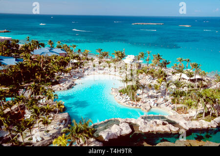 Bahamas,Bahama Islands,Atlantic Ocean,water,West Indies,New Providence,Nassau,Paradise Island,Atlantis Resort,swimming pool,palm trees,tree,tropical,t Stock Photo