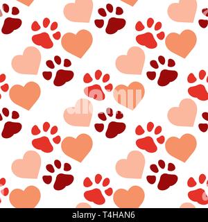 Colorful hand drawn doodle paw print with hearts vector background. eps 10. Stock Vector