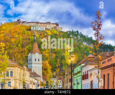 Evangelical protestant fortified church and fortress 'Cetate' in Rasnov town, Brasov, Transylvania, Romania Stock Photo