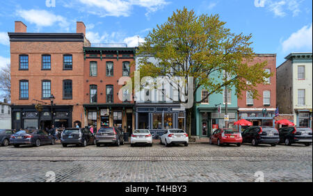 Thames St, Baltimore, Maryland, USA -- April 13, 2019. Photo taken on Thames Street in the popular Fells Point Section of Baltomore with its boutique Stock Photo