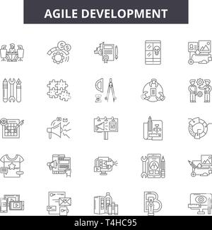 Agile development line icons, signs set, vector. Agile development outline concept illustration: agile,development,business,scrum,quality,software Stock Vector