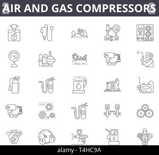 Air and gas compressors line icons, signs, vector set, outline ...