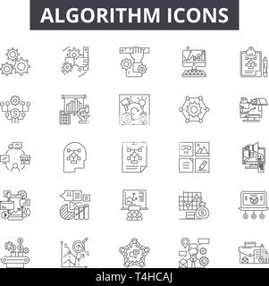 Algorithm line vector icons and signs. Programming, Complexity ...