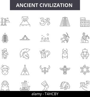 Ancient civilization line icons, signs set, vector. Ancient civilization outline concept illustration: ancient,civilization,culture,history,old Stock Vector