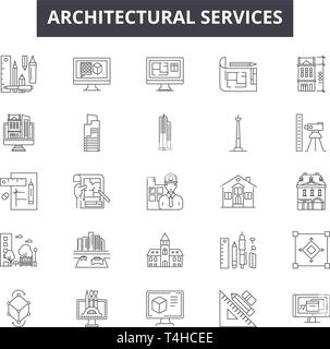 Architechtural services line vector icons and signs. Services, Design ...