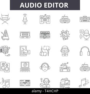 Audio editor line icons, signs set, vector. Audio editor outline concept illustration: audio,editor,video,web,computer,media Stock Vector