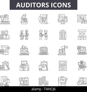 Auditors line icons, signs set, vector. Auditors outline concept illustration: business,auditor,financial,audit,document,accounting,finance,management Stock Vector