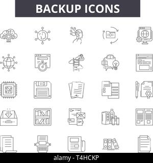 Backup line icons, signs set, vector. Backup outline concept illustration: backup,data,technology,server,internet,network,cloud Stock Vector