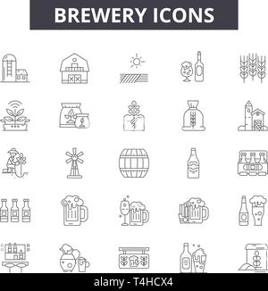 Brewer line icons, signs set, vector. Brewer outline concept illustration: brewer,beer,alcohol,drink,brewery,beverage,design Stock Vector
