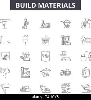 Build materials line icons, signs set, vector. Build materials outline concept illustration: construction,build,house,dehome Stock Vector