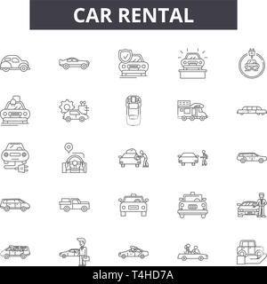 Car rental line icons, signs, vector set, outline illustration concept ...