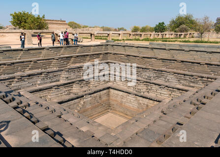 Public Bath (stepped square water tank) at Royal Enclosure, Hampi, India Stock Photo