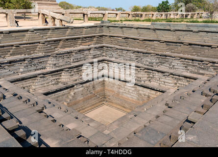 Public Bath (stepped square water tank) at Royal Enclosure, Hampi, India Stock Photo