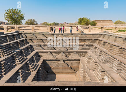 Public Bath (stepped square water tank) at Royal Enclosure, Hampi, India Stock Photo