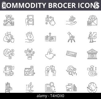 Commodity brocer line icons, signs set, vector. Commodity brocer outline concept illustration: Top 36 Keywords:,commodity,kernel,sweet,farmer,silhouet Stock Vector