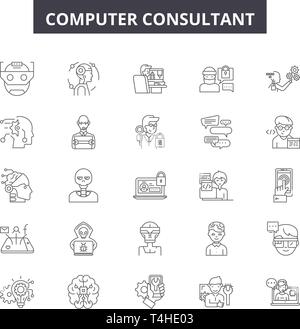 Computer consultant line icons, signs, vector set, outline illustration ...