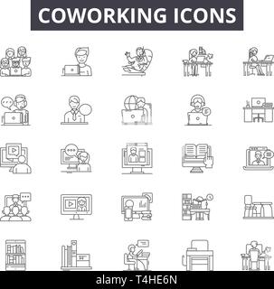 Coworking line icons signs set. Design collection of Sharing ...