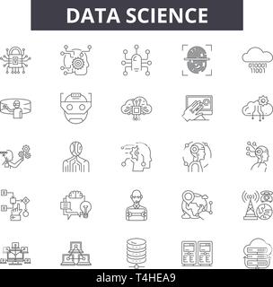 Data science line icons, signs set, vector. Data science outline concept illustration: science,technology,data,information,graphic,web Stock Vector