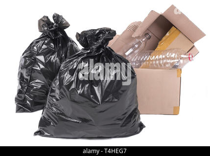 https://l450v.alamy.com/450v/t4heg7/trash-bags-cardboard-boxes-plastic-bottles-on-white-background-t4heg7.jpg