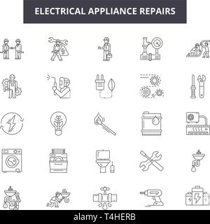 Electrical appliance repairs line icons, signs set, vector. Electrical appliance repairs outline concept illustration: repair,electric,home,equipment, Stock Vector