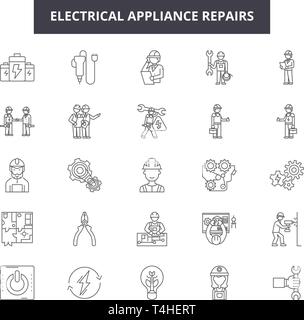 Electrical apppliance repairs line icons, signs set, vector. Electrical apppliance repairs outline concept illustration: repair,electric,home,equipmen Stock Vector