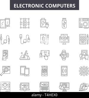 Electrronic computers line icons, signs set, vector. Electrronic computers outline concept illustration: Top 45 Keywords:,tv,equipment,app,digital,ima Stock Vector
