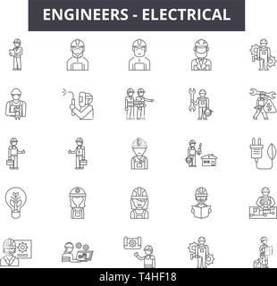 Engineers electrical line icons, signs set, vector. Engineers electrical outline concept illustration: power,electric,energy,electricity,engineer,tech Stock Vector