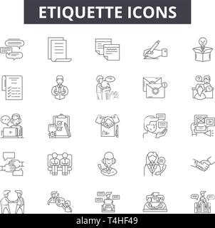 Etiquette line icons, signs set, vector. Etiquette outline concept illustration: etiquette,flat,isolated,derestaurant Stock Vector