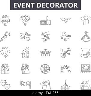 Event decorator line icons, signs set, vector. Event decorator outline concept illustration: debusiness,event,decorator,internet,web,interior,concept, Stock Vector