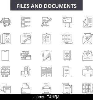 Files and documents line icons, signs set, vector. Files and documents outline concept illustration: file,document,paper,page,web,business Stock Vector