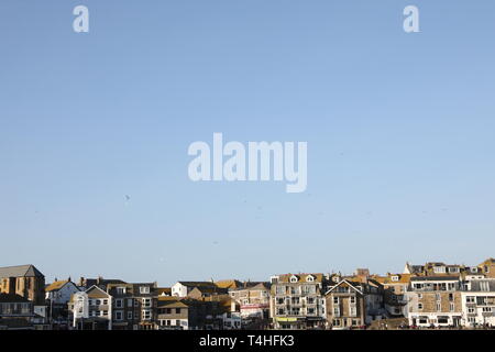 St. Ives Cornwall Roof Tops Large Blue Sky Background Negative Space Stock Photo