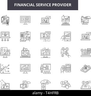 Financial service provider line icons, signs set, vector. Financial service provider outline concept illustration: financial,payment,concept,money,bus Stock Vector