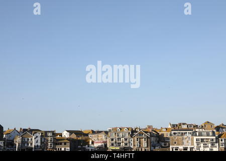 St. Ives Cornwall Roof Tops Large Blue Sky Background Negative Space Stock Photo