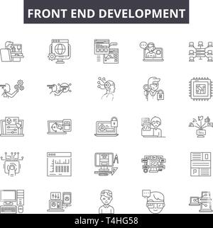 Front end development line icons, signs set, vector. Front end development outline concept illustration: web,development,technology,business,decompute Stock Vector