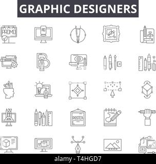 Graphic designers line icons, signs set, vector. Graphic designers outline concept illustration: dedesigner,graphic,web,drawing,tool Stock Vector