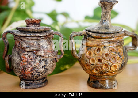 Two ceramic terracotta antique handmade amphora Stock Photo