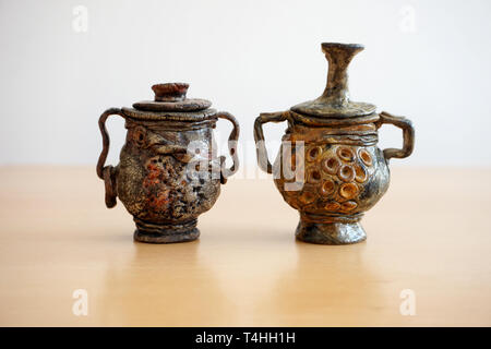Two artwork made of ceramic pots like ancient Stock Photo