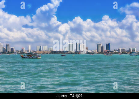 View from seaside on the skyline of Pattaya Thailand Stock Photo