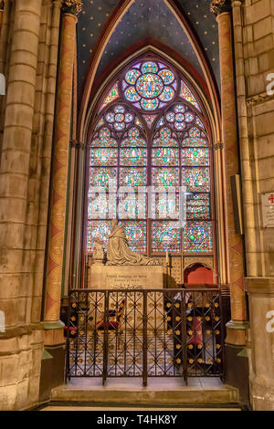 Paris, France - March 13, 2018: Pierre Cardinal de Gondi chapel in Notre Dame, Paris, France. Grave memorial to the saint Stock Photo