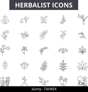 Herbalist line icons, signs set, vector. Herbalist outline concept illustration: herbalist,medicine,natural,health,alternative,nature,herbal,organic Stock Vector