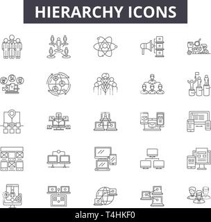 Hierarchy line icons, signs set, vector. Hierarchy outline concept illustration: hierarchy,business,organization,team,chart,structure Stock Vector