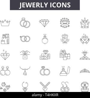 Jewerly line icons, signs set, vector. Jewerly outline concept illustration: diamond,isolated,jewelry,white,jewerly Stock Vector