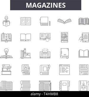 Magazines line vector icons and signs. magazine, paper, brochure, blank ...