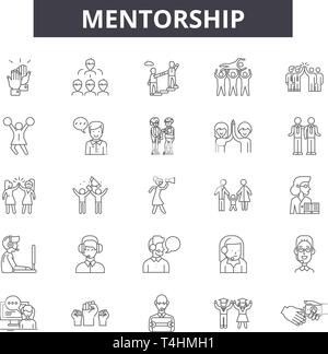 Mentorship line icons, signs set, vector. Mentorship outline concept illustration: mentorship,business,management,career,employee,development,human,te Stock Vector