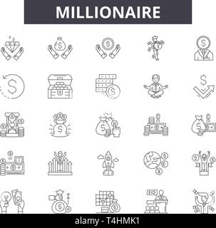 Millionaire line icons, signs set, vector. Millionaire outline concept illustration: millionaire,money,rich,concept,business,isolated Stock Vector